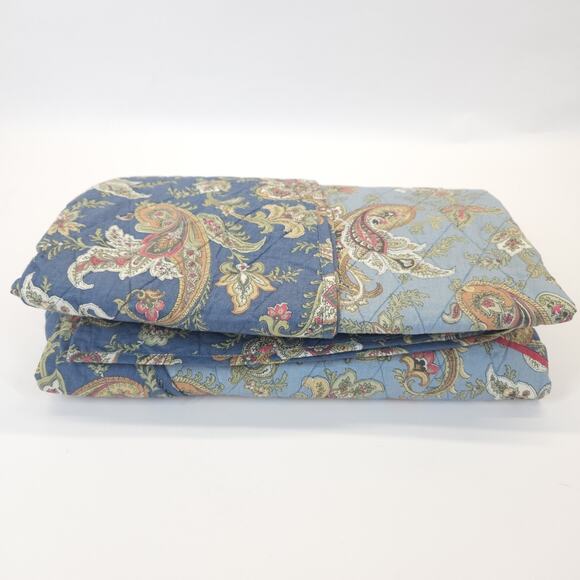 Williams Sonoma Quilted Reversible Round Tablecloth Paisley Stripe French 70" - Picture 4 of 11